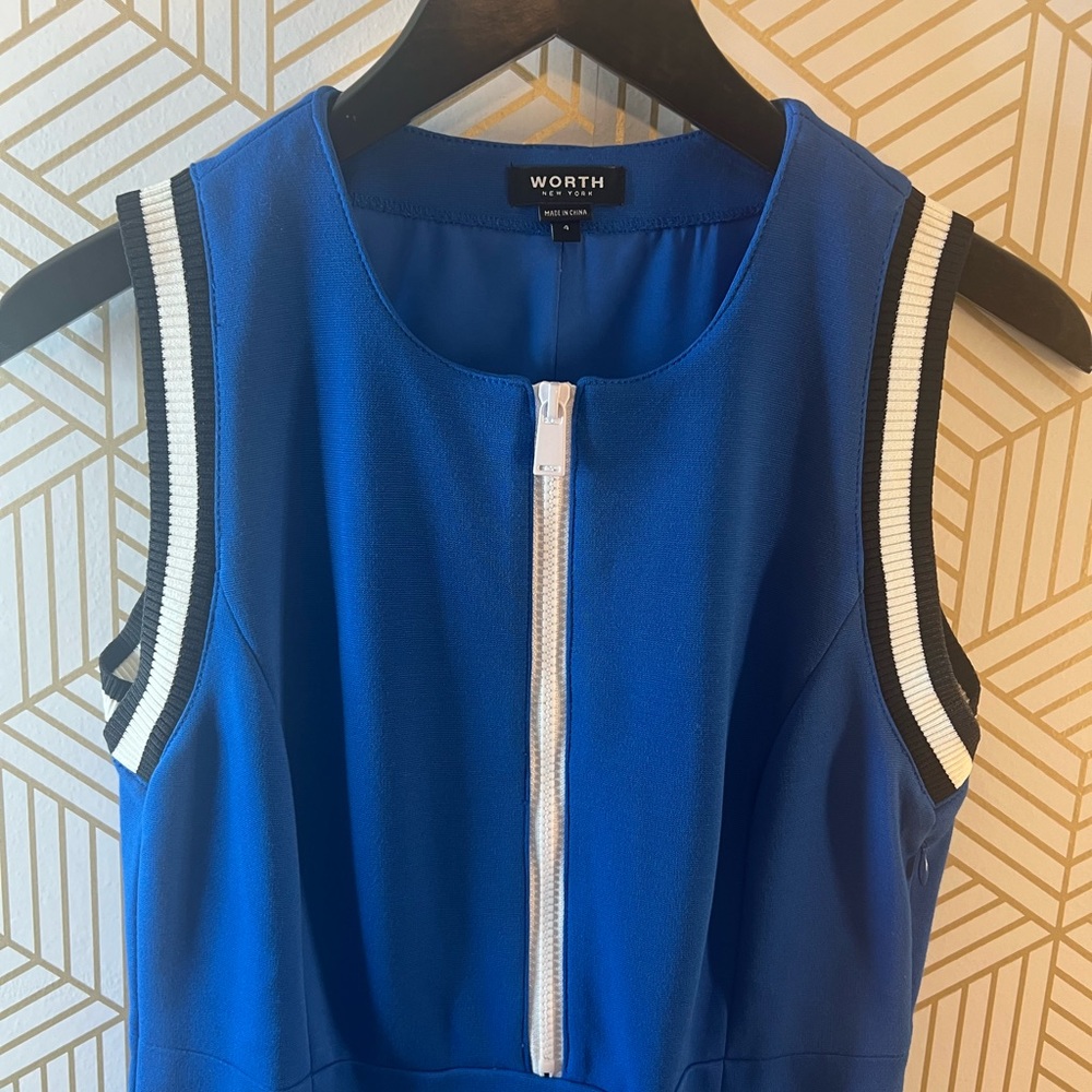 Worth Women Dress Blue Shelth Sleeveless Zip Lined (A-1)Stretch Sheath Sz 4